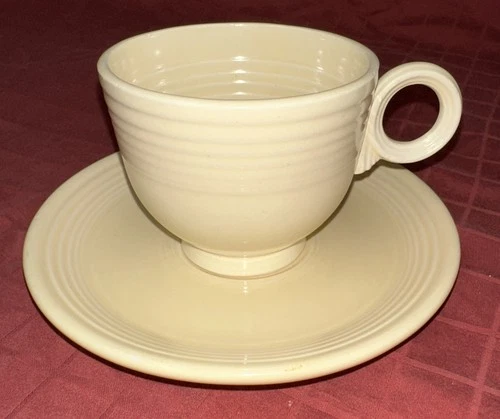 Vintage Fiesta Ware Old Ivory Coffee Tea Cup Saucer Set O-Ring Fiestaware MCM