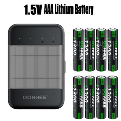 8 PCS 1300mWh 1.5V AAA Rechargeable Lithium Battery + 1 PcsBattery Charger Box