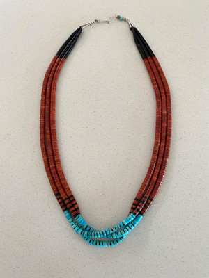 Santo Domingo Necklace-Turquoise, Coral And Jet (3) Strands-Fabulous!