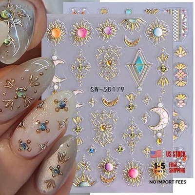 5D Embossed Sun Star Nail Stickers for Nail Art Retro Sun Star Stickers-8