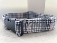 Handmade  pink & grey tartan dog/pet adjustable collar available in 4 sizes