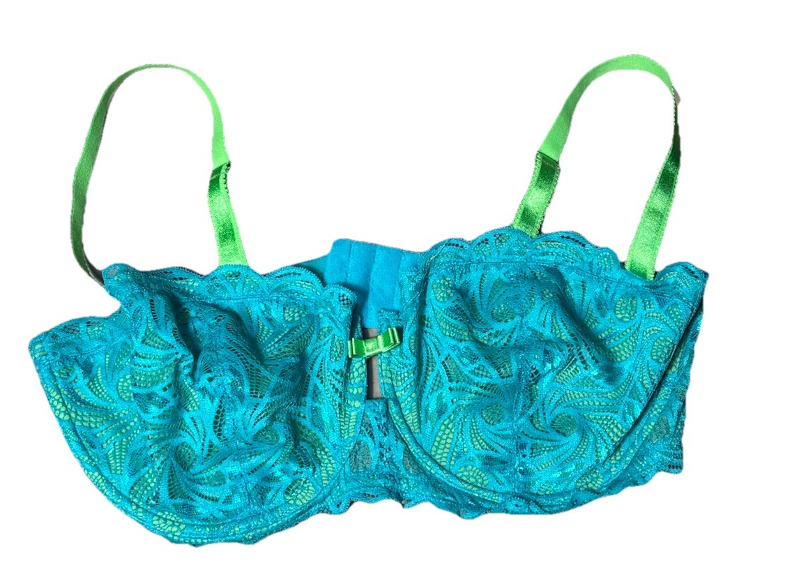 Adore Me Lace Bra Teal Green Underwire Unlined Stretch Sexy Lingerie Women 40DDD