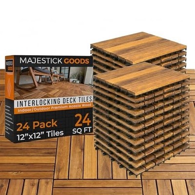 Interlocking Deck Tiles Snap Together Wood Flooring - 12 X 12 Acacia Hardwood Ou