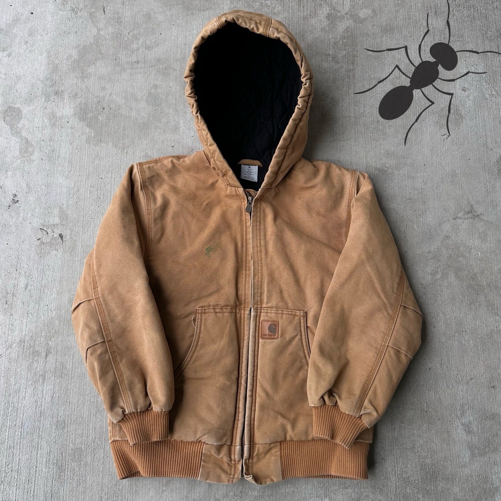 Vintage Y2K Carhartt brown quilted hooded work jacket for youth