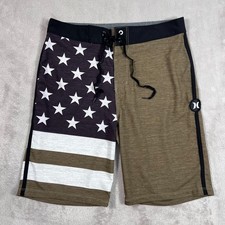 Hurley Board Shorts Mens 28 Waist Green Black American Flag Quick Dry Phantom