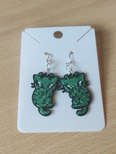 Space Alien Cat Dangle Earrings Handmade Quirky Fun Cute Gift UK Seller New
