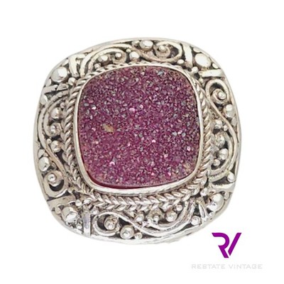 Sarda Bali Sterling Silver Druzy Fillagre Open Work Ring Size 5.25