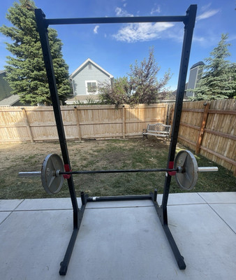 Squat Rack w/ pull up bar, two 45lbs plates, one 45lbs barbell