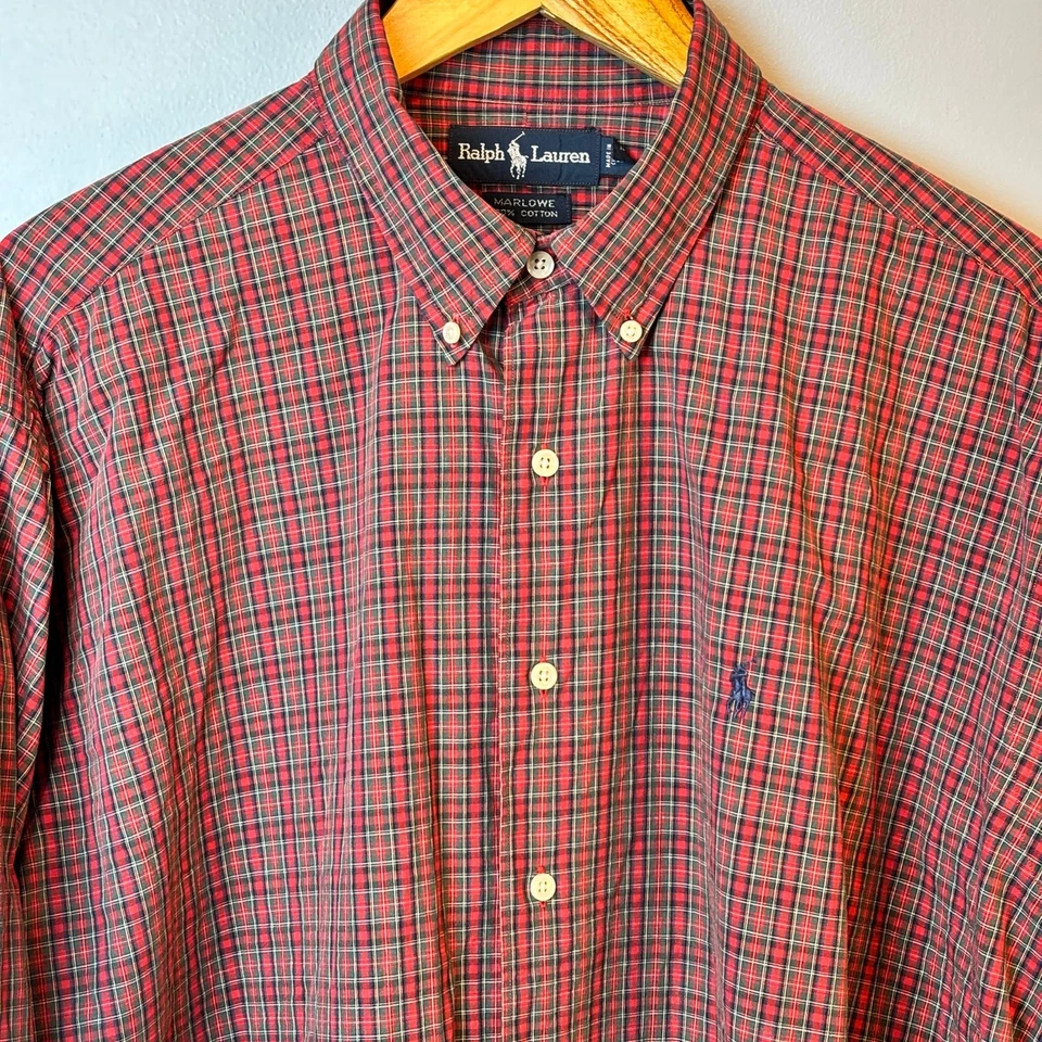 Camisa de vestir Ralph Lauren Marlowe con botones 100 % algodón a cuadros para hombre XL  Foto 3 de 4