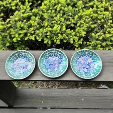 Blue Green Mosaic Art Glass Decorative Bowl R...