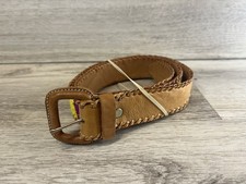 Vintage Leather Hand Made Belt Woven Colorful Buckle Size 32 Womens