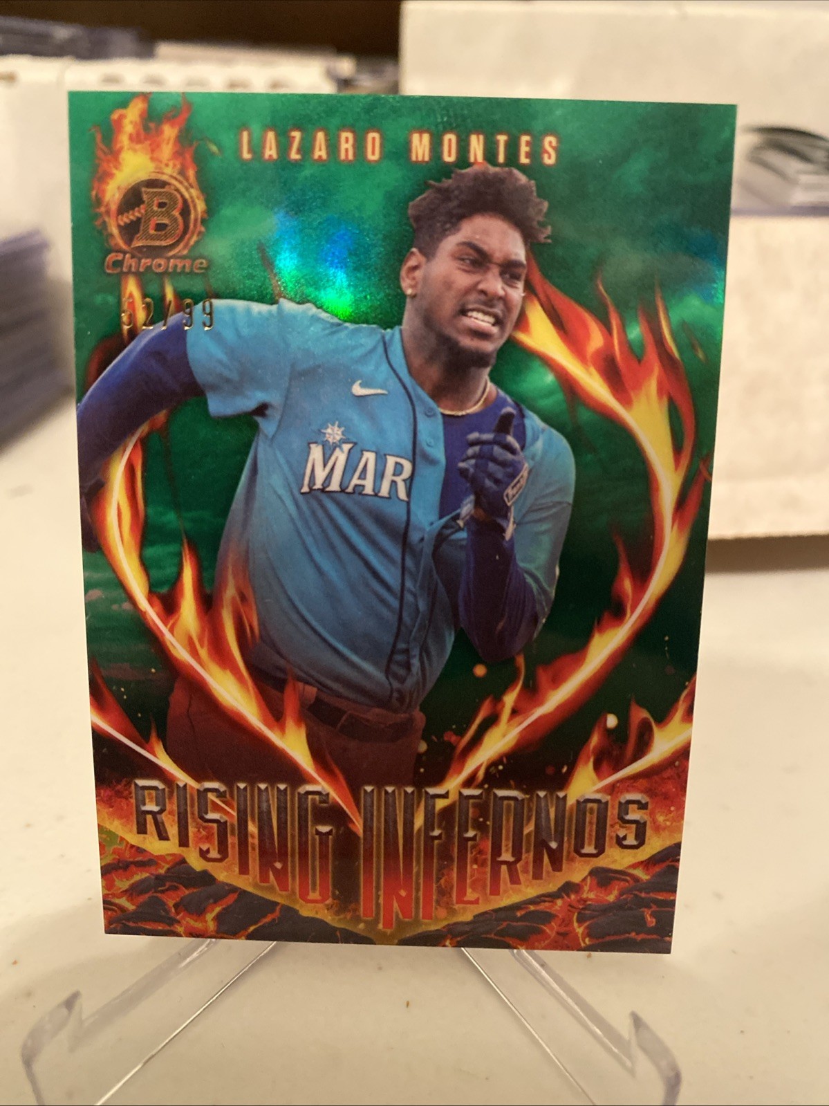 2024 Bowman Chrome Lazaro Montes Rising Infernos Green Refractor 52/99 #RI-19 RC