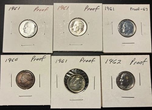 1960-1962 Roosevelt Silver Dime Proof lot of 6 Coins