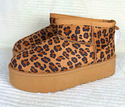 Olivia & Kate Girls Leopard Print Faux Fur Lined Slip On Ankle Bootie 1M
