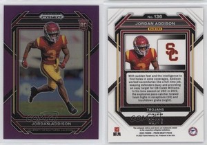 2023 Panini Prizm Draft Picks Purple Prizm /75 Jordan Addison #136 Rookie RC