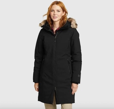 Eddie Bauer Women's M Down 650 Fill Parka Coat Black Full Zip Hooded  JCK0242