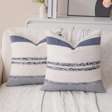 Boho Navy Blue Striped Pillow Covers Set of 2-18x18 Inch Farmhouse