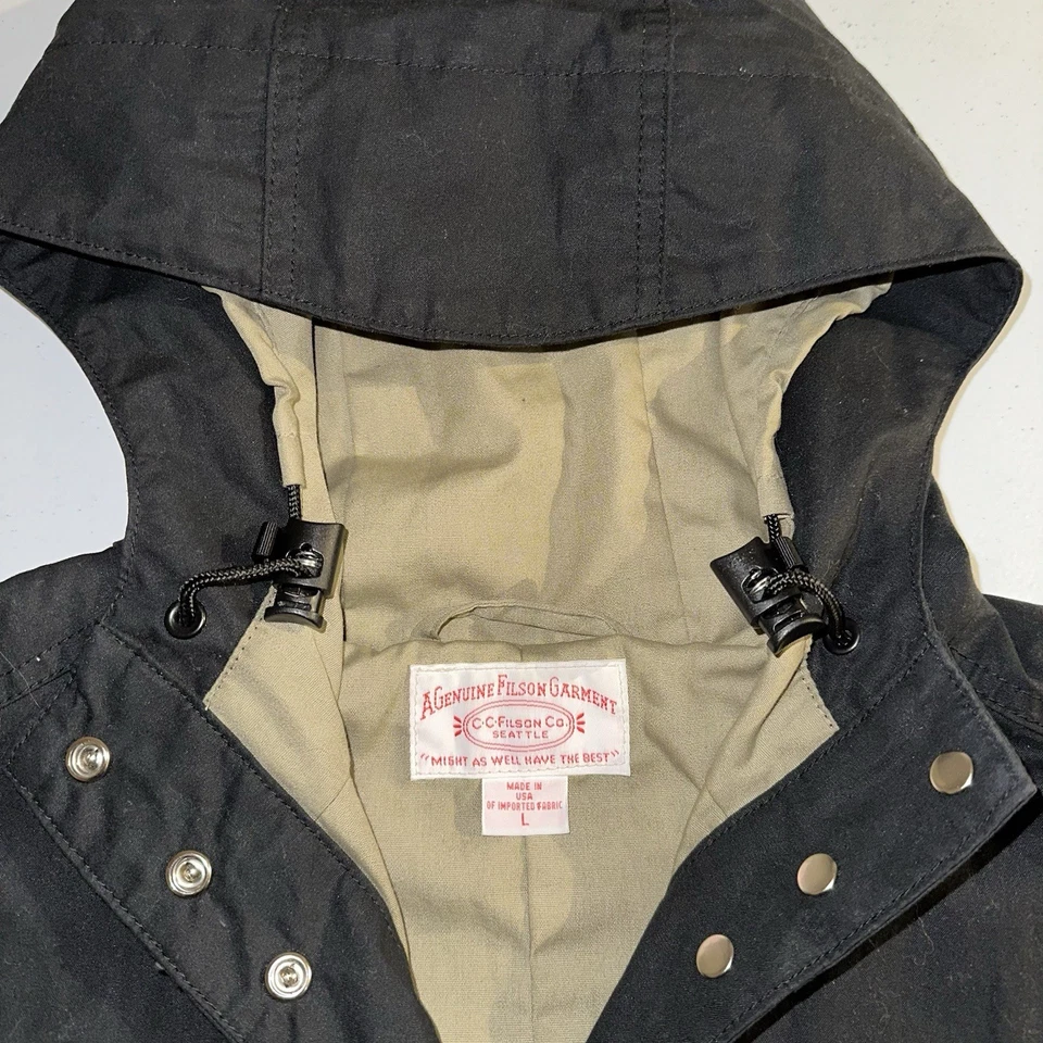 Vintage Filson Waxed Hooded Jacket Black Women’s Size Large Made In USA - Image 4 of 4