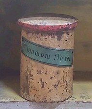 Antique Dollhouse Kitchen Cannister Spice Turned Wood Stored Cinnamon Flower