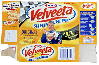 Vintage 2002 Jeff Burton Racing Car Card 1/3 Kraft Velveeta Box