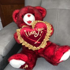 2009 Dan Dee Red Sweetheart Teddy Bear Holding I LOVE YOU Heart Pillow Plush Toy