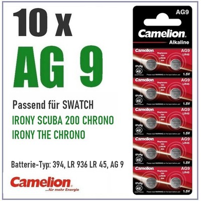   10 Batterien passend Swatch IRONY SCUBA 200 CHRONO | AG9/394/LR936,SR936,LR45
