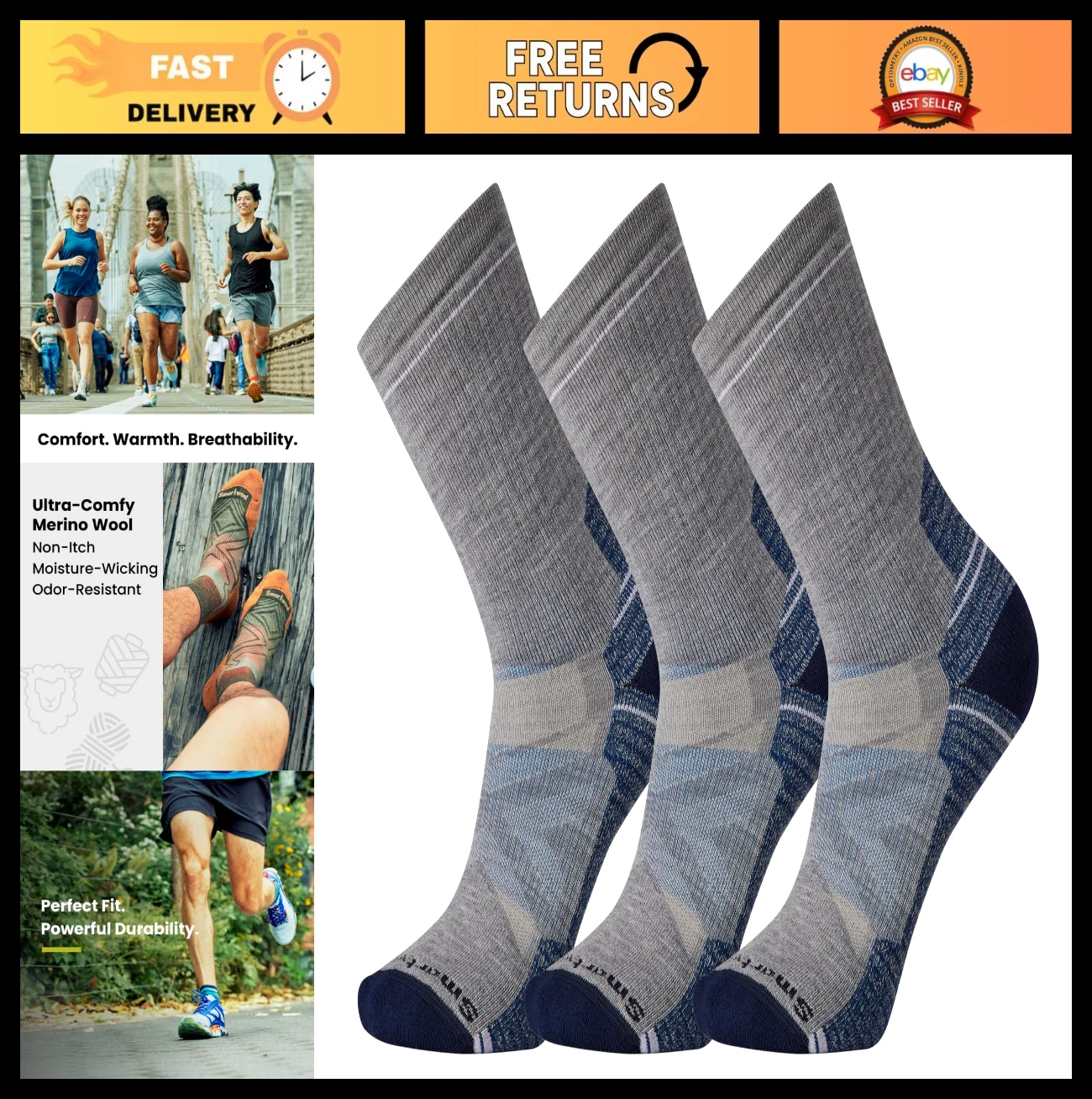Men's Full Cushion Crew Hiking Socks - Moisture-Wicking, Durable, Comfortable Fi