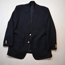 Vtg USA Made 46R Navy Blue 100 Wool Gold Button Mens Blazer Jacket Sport Coat