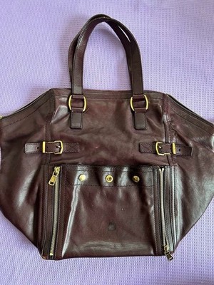 Yves Saint Laurent Rive Gauche Downtown Purple Tote Bag Leather Used