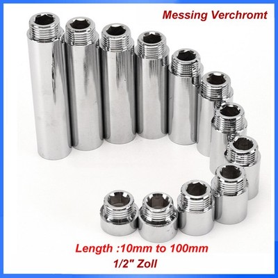 1/2 Zoll Hahnverlängerung Chrom Anschluß-Verlängerung Messing Verchromt 10-100mm