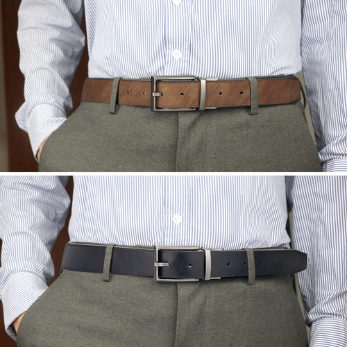 Mens Reversible Leather Belt, Coffee Casual Belts for Men, One Reverse for 2 ... - Picture 2 of 6