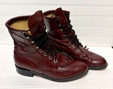 Justin Vintage Burgundy Red Leather Lace Up Kiltie Roper Boots Womens Size 7 B