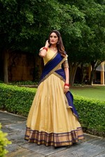 Traditional Wear Kanchipuram Lehenga Choli With Blue Dupatta For Women / Girls