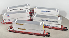 Athearn HO Scale 5 Unit 48' Intermodal Well Stack Train Cars + 10 48' Containers