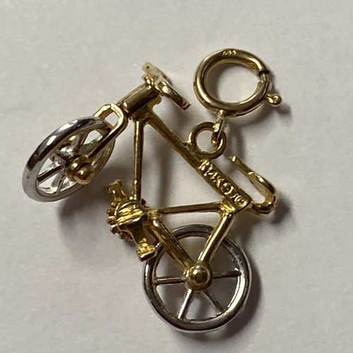 Vintage 14K Gold Mechanical Bicycle Charm Moving Pedals Signed 1.8g