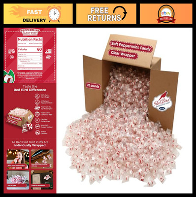Bulk Soft Peppermint Candy Mints - Individually Wrapped, Clear Wrapper, 20 lb