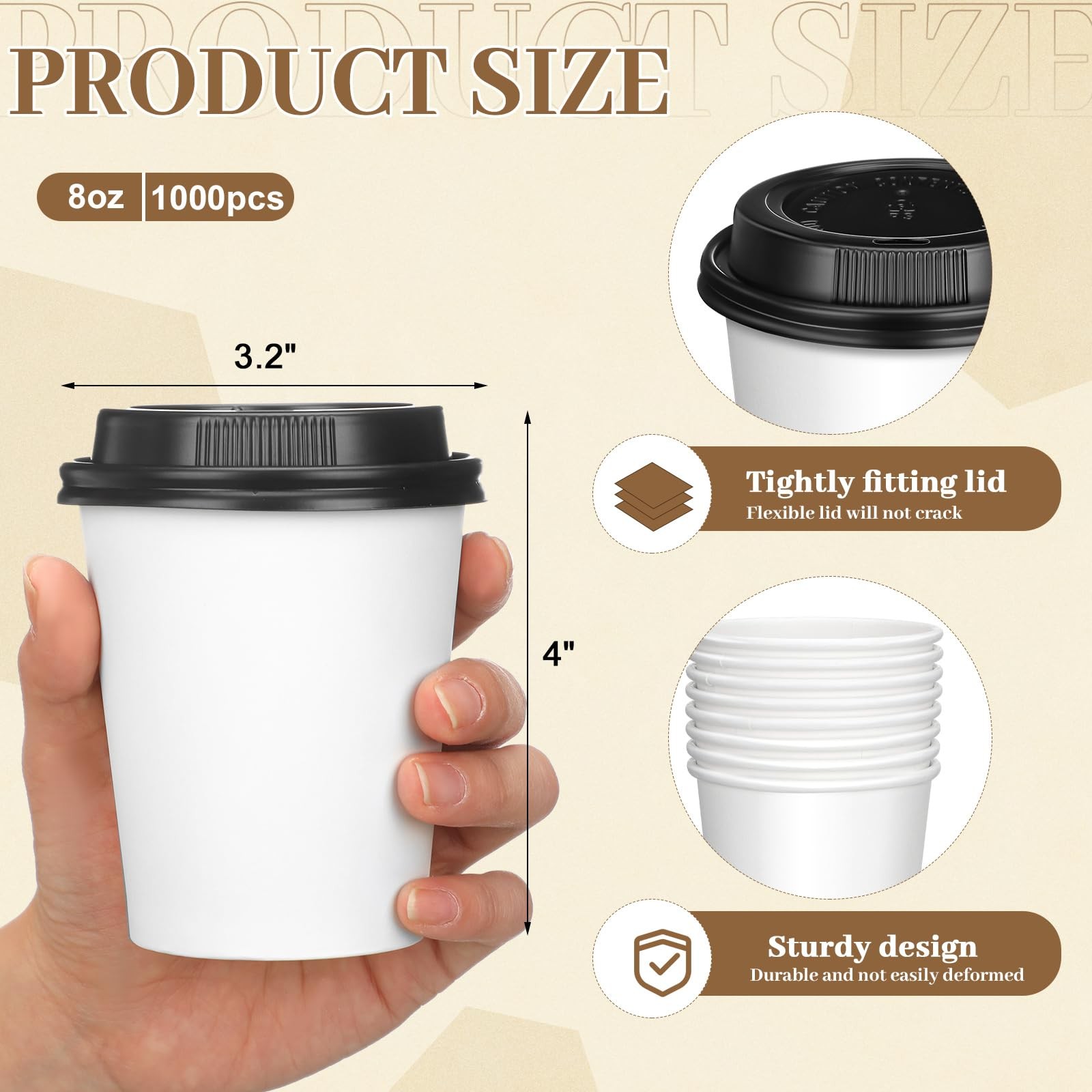 1000 Pcs 12oz Paper Coffee Cups with Lids Bulk White Coffee Cups Disposable D...