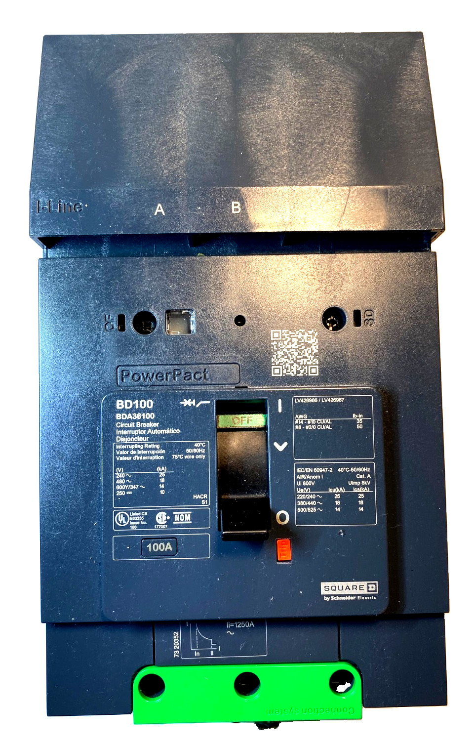Square-D 100A Power Pack Breaker BDA36100-G2 PP BD 600Y 347V TM100D 3P I-Line