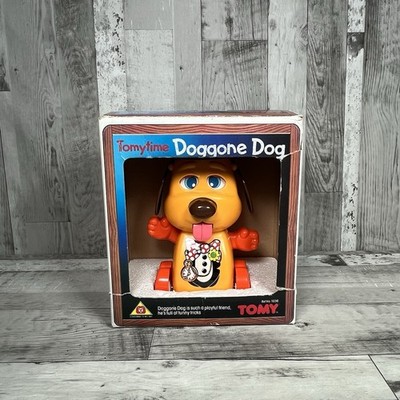 Vintage 1980er Tomy Doggone Hund Druckhut bewegliches Spielzeug in Schachtel - getestet & funktionsfähig