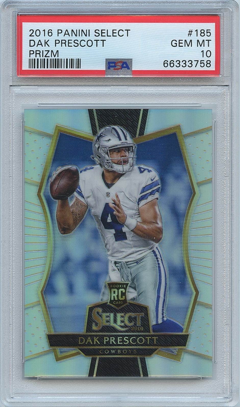 Dak Prescott 2016 Select Silver Prizm Rookie RC Dallas Cowboys #185 PSA 10