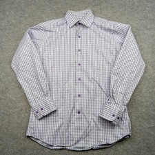 David Donahue Shirt Mens 15 S/M Purple Plaid Fusion Dress Button Down Cotton