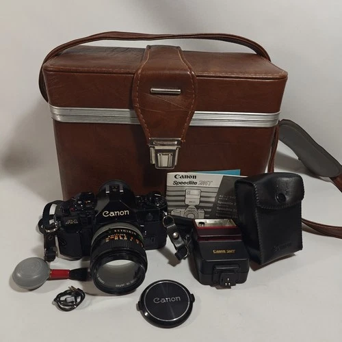 Canon A-1 Black 35mm SLR Film Camera FD 50mm 1: 1.4 SSC Lens 244t Flash "Minty!"