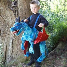 Drachen Kostüm reitender Drache Tragmich für Kinder 3-8 Jahre blau rot Fasching