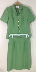 Womens-Le-Suit-2pc-Short-Sleeves-Suit-Skirt-Jacket-Green-Sz-6P-Petite