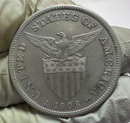 1908s US-Philippines 1 Peso Silver Coin - lot #8 - Afbeelding 1 van 4