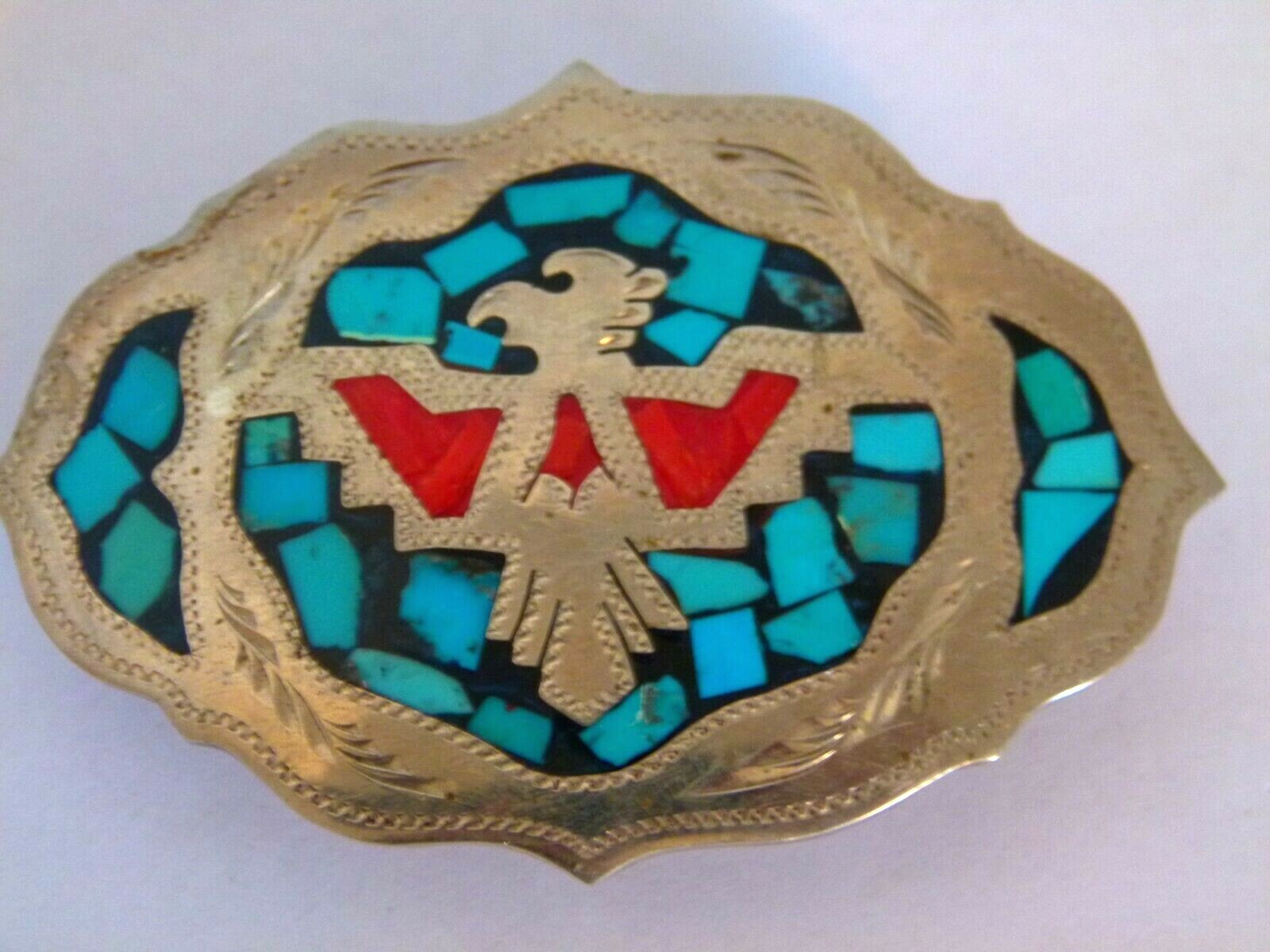Turquoise Inlay Eagle VINTAGE EAGLE TURQUOISE & CORAL INLAID BELT BUCKLE HAND CRAFTED! | eBay