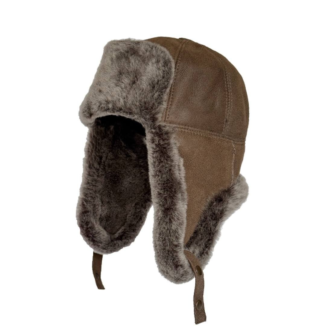 Handmade Winter Real Shearling Sheepskin Trapper Hat Ushanka Hat