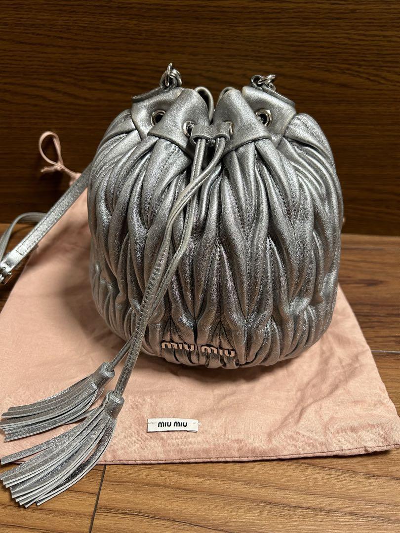 バッグ miu miu archive silver hand shoulder bag Elevate Your Style with an Authentic Miu Miu Metallic Blue