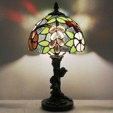 Small Tiffany Table Lamp Stained Glass Desk Lamp Brown Grape Style Bedside De...