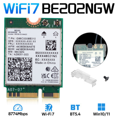 WiFi 7 BE202 M.2 Network Card BT5.4 Tri-Band Adapter 9300M for AMD motherboards